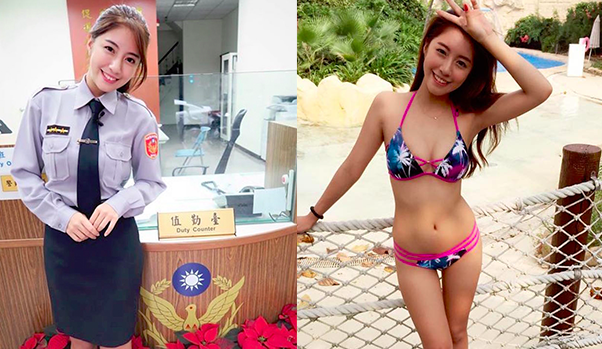 受不了！警察局門口驚見「正妹女警值班」瞬間讓人戀愛！高顏值「美乳好身材」引網友…