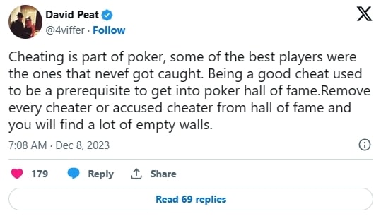 【EV撲克】高额桌常客David Peat:作弊是扑克游戏的一部分
