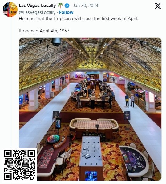 【EV撲克】标志性的拉斯维加斯Tropicana娱乐场将于4月关闭,为奥克兰运动家队的搬迁做准备