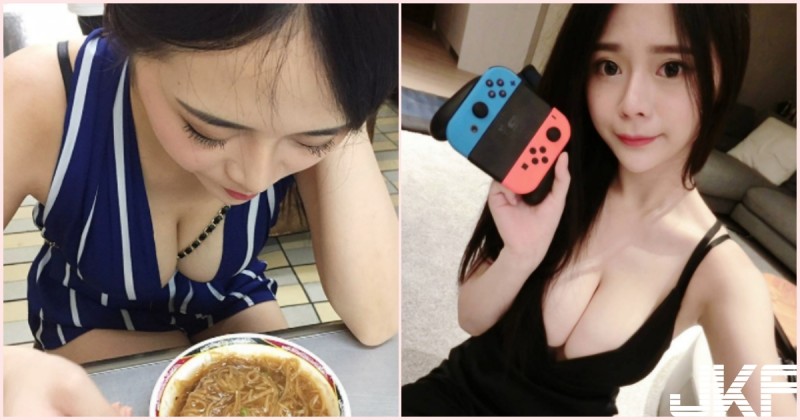 吃飯一直被拍！「爆乳妹吃麵線」邪惡視角太犯規！超猛豪乳溝讓人看醉了…