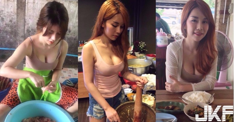性感「爆乳廚娘」低胸衣抖奶做菜！小吃攤爆滿只為看那對「白嫩巨乳」…