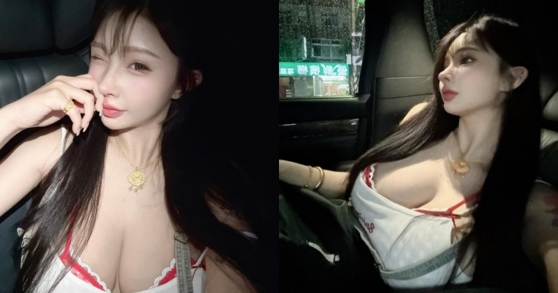 這樣的副駕可以嗎？巨乳辣妹「艾妃」爆乳搭車，「兩球肉肉」快掉出來