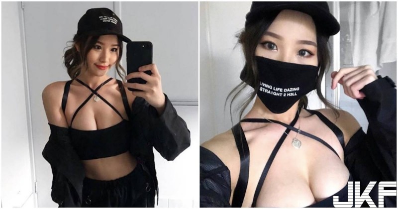 口罩正妹胸前大露「豐滿美乳」，養眼兩粒「長輩太有料」了！